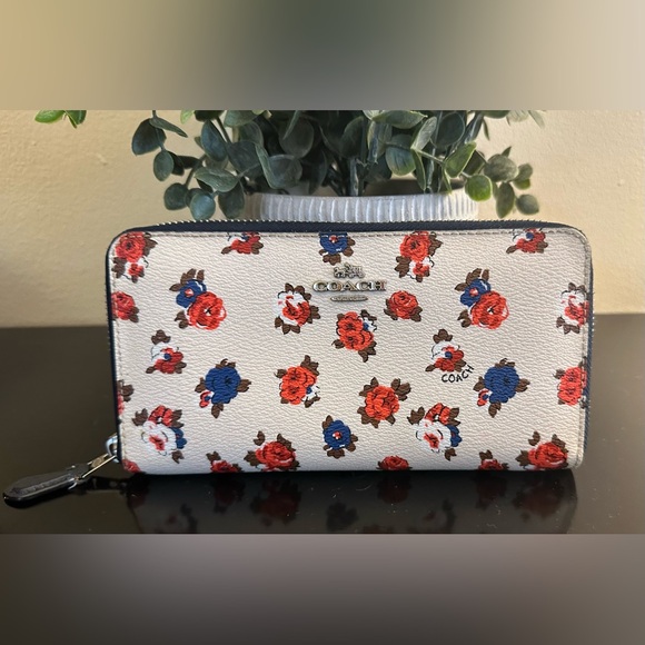 Coach Handbags - Coach Floral Tea Rose Cream Accordion Zip Wallet with Navy Interior